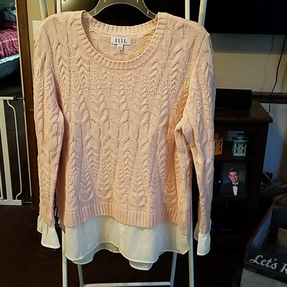 Pink layered cable sweater